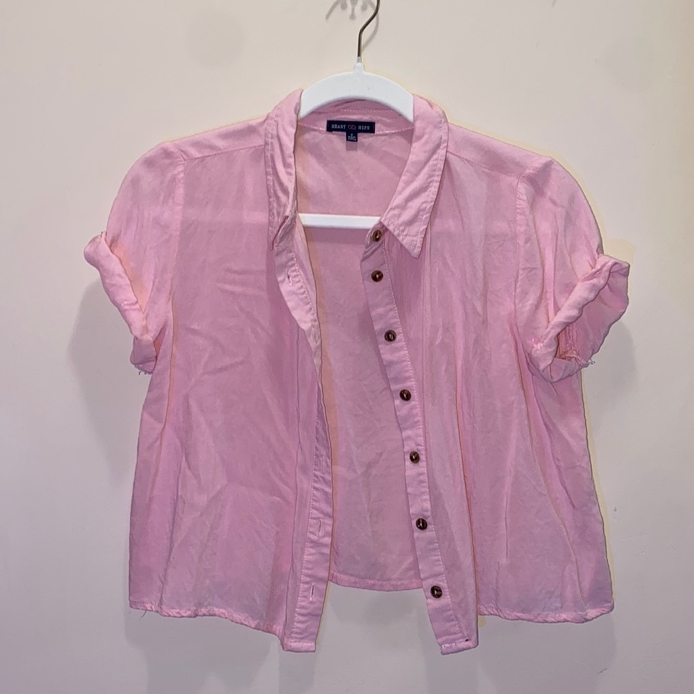 Cropped button up tee